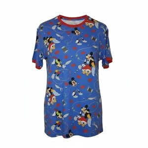 Loungefly Disney Mickey Mouse Patterned Shirt in Blue and Red Size XL